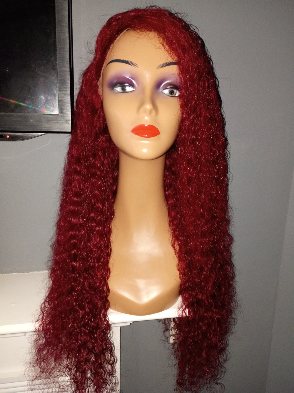 Deep Burgundy Curly Long Lace Front Wig - Women Hair